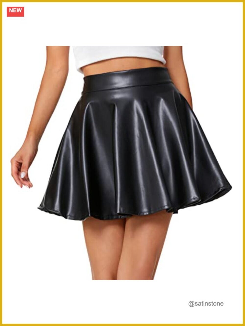 Women's Faux Leather High Waist Back Zip Skater Mini Skirt